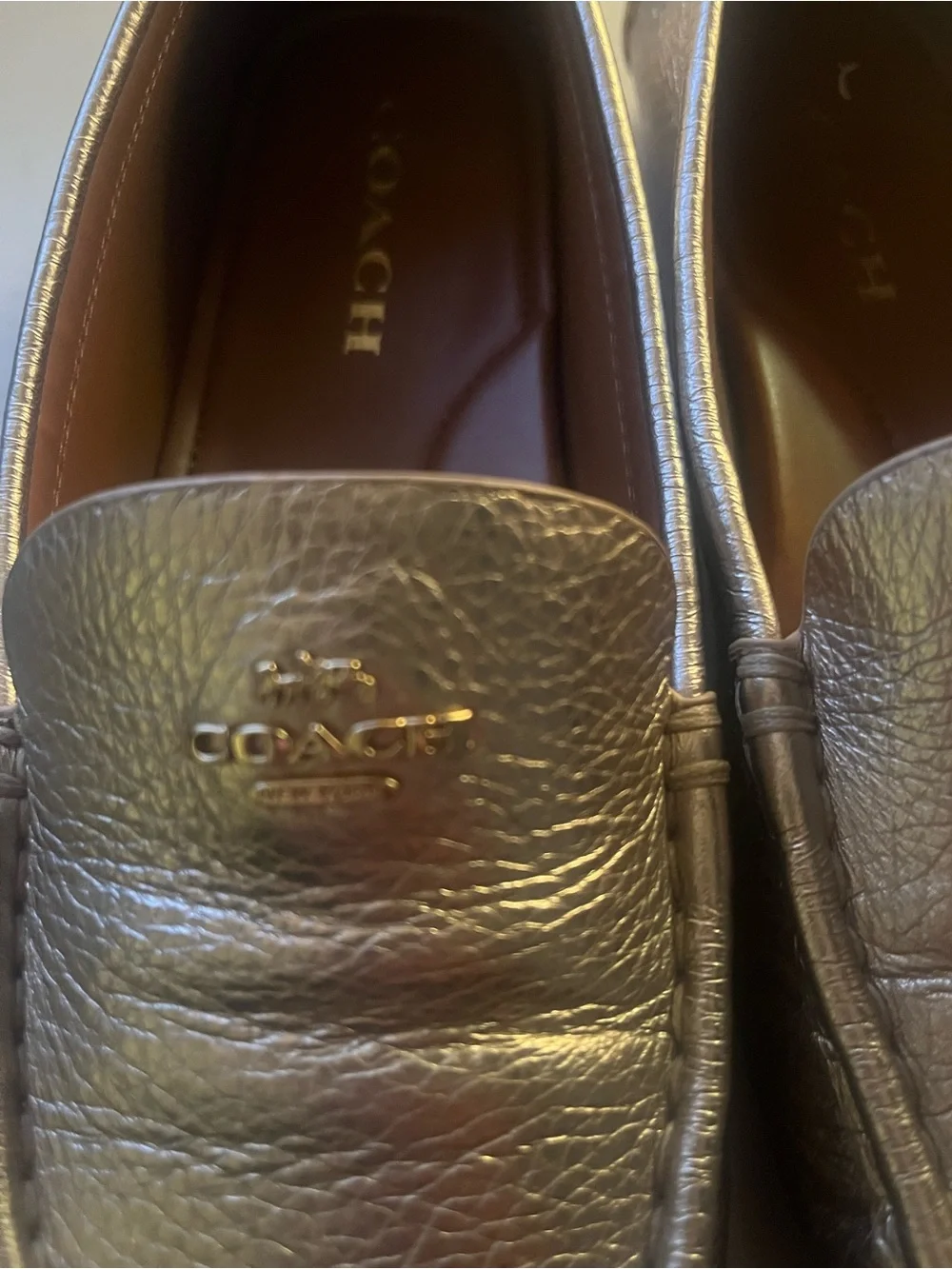 Coach Metallic gold Leather Slip-On Loafers